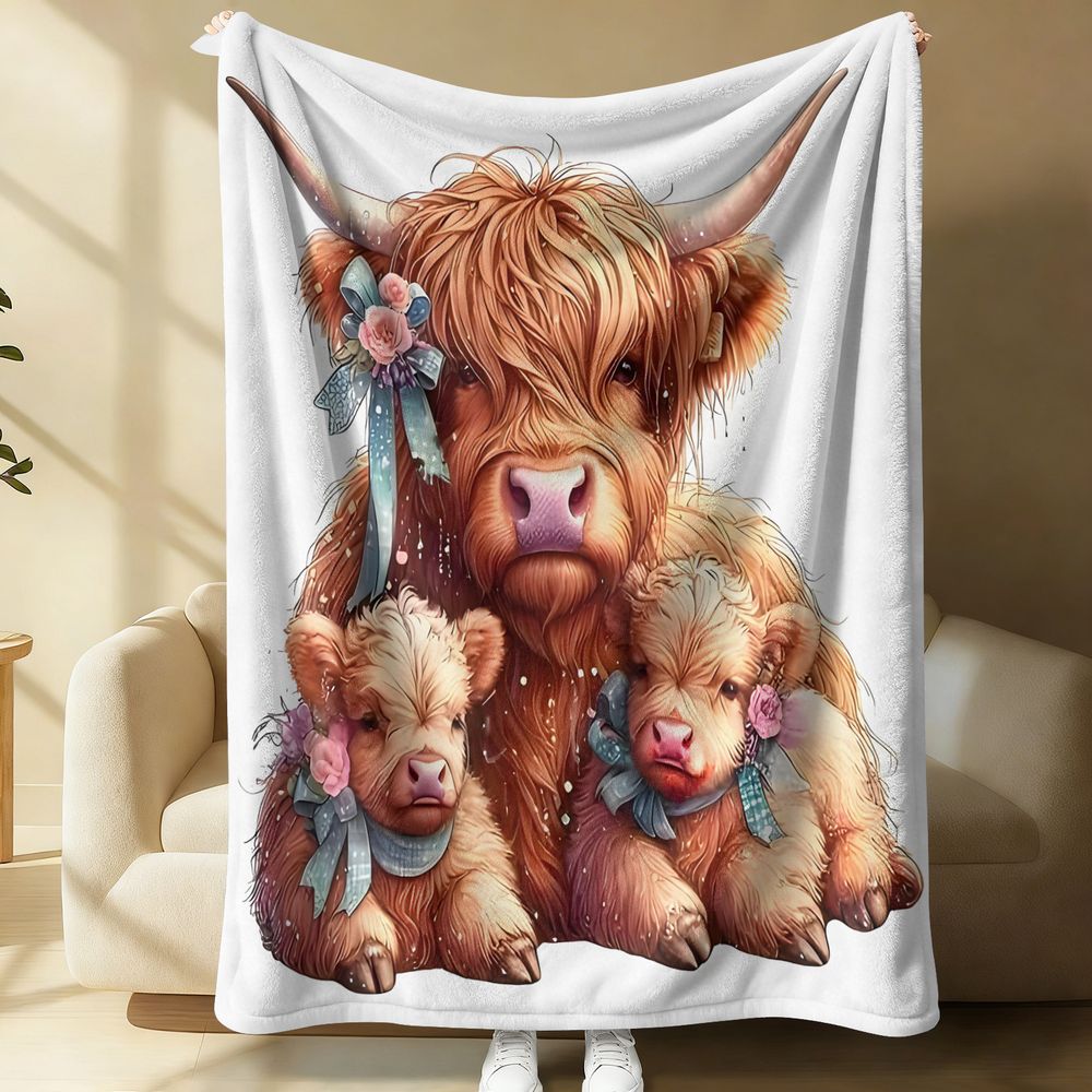 Highland Home Textiles - Highland Cow Print Blanket Flannel Throw