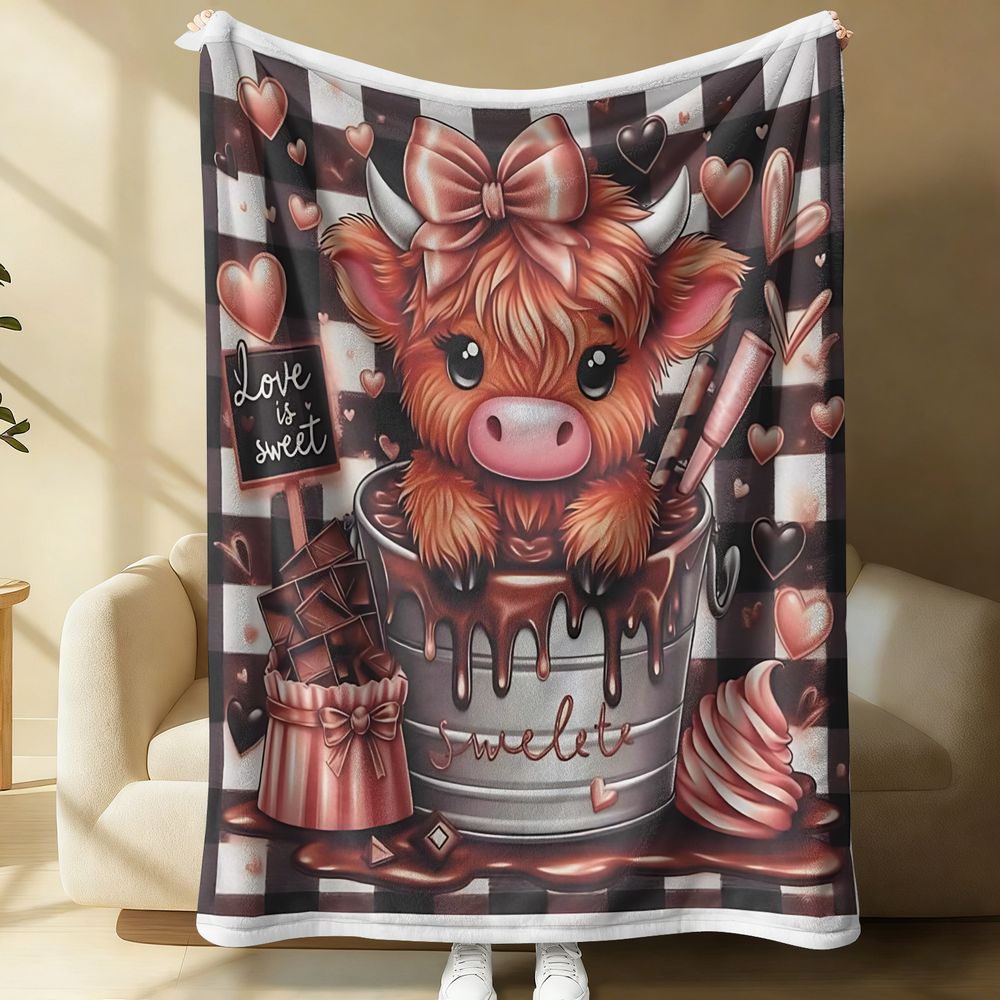 Highland Home Textiles - Cute Highland Cattle Printed Flannel Blanket