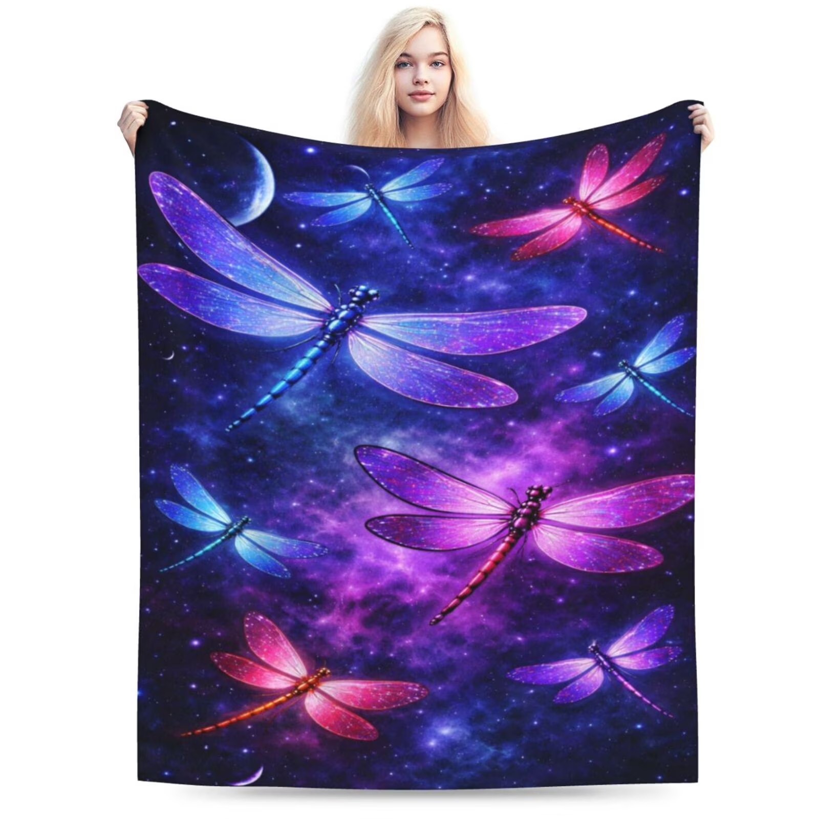 Galaxy Home Textiles - Cosmic Dragonfly Flannel Blanket Celestial Galaxy