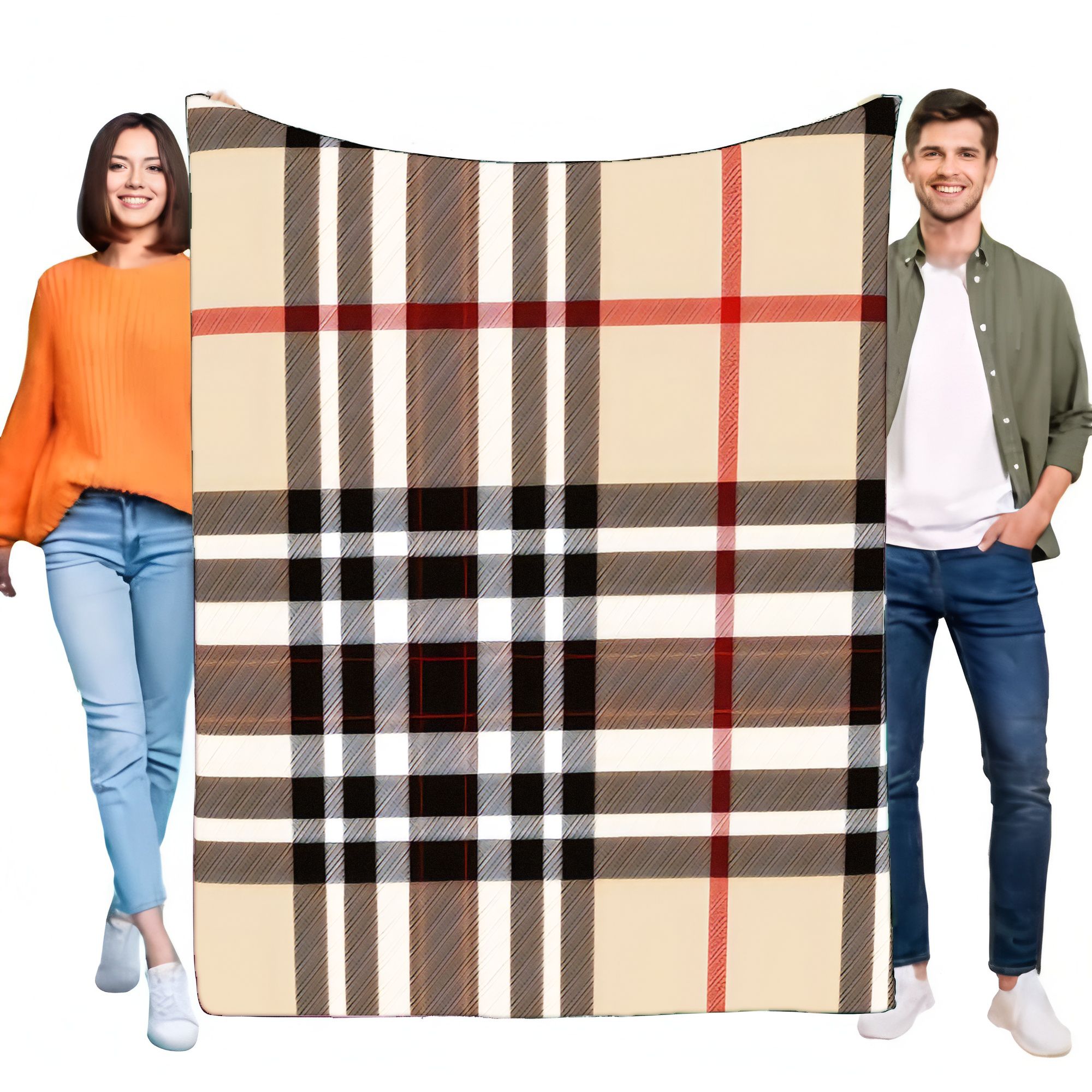 Home Textiles Plaid - Classic Plaid Blanket with Beige Base,