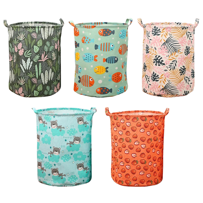 Linum Home Textiles - Cotton Linen Print Laundry Basket Portable