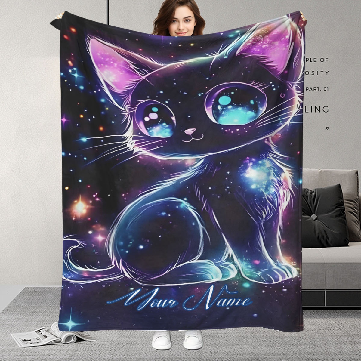Galaxy Home Textiles - Customizable Name Galaxy Cat Pattern Blanket,
