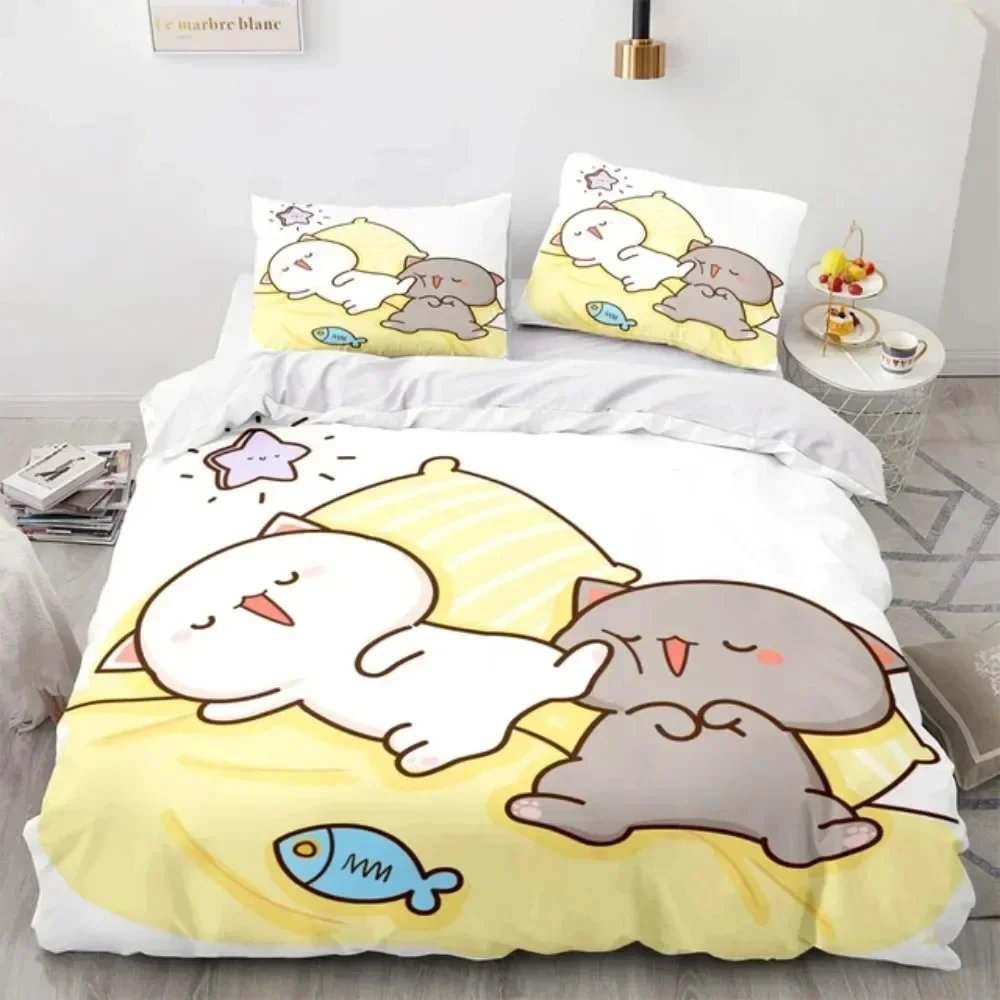 Linen Duvet Cover - 3D Cartoon Lovely Peach Cat Printed