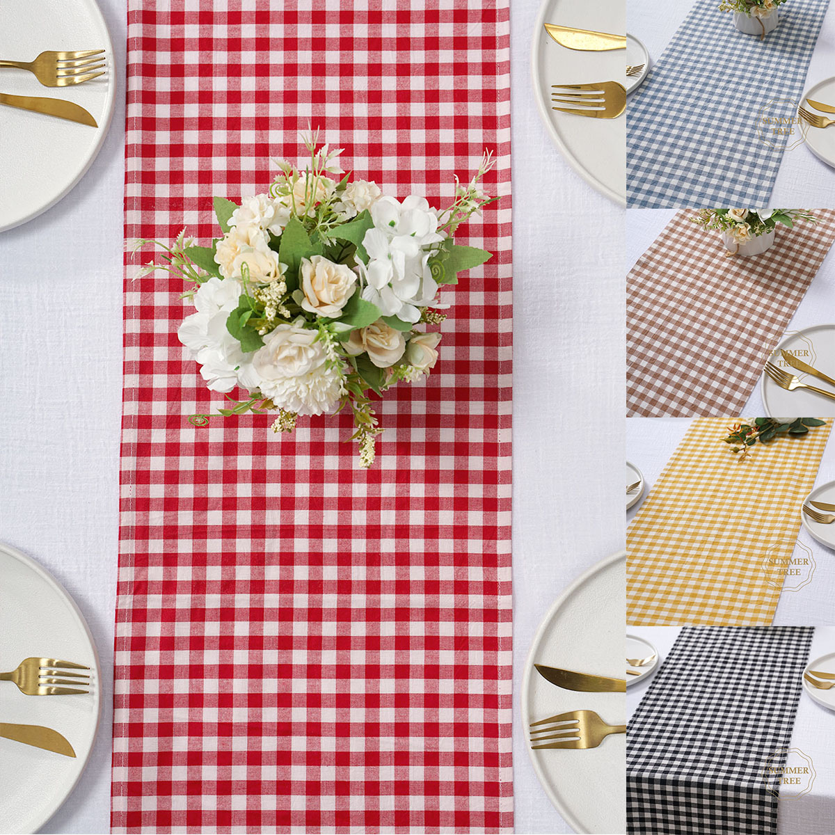 Home Textiles Plaid - Rustic Plaid Cotton Table Runner Gingham