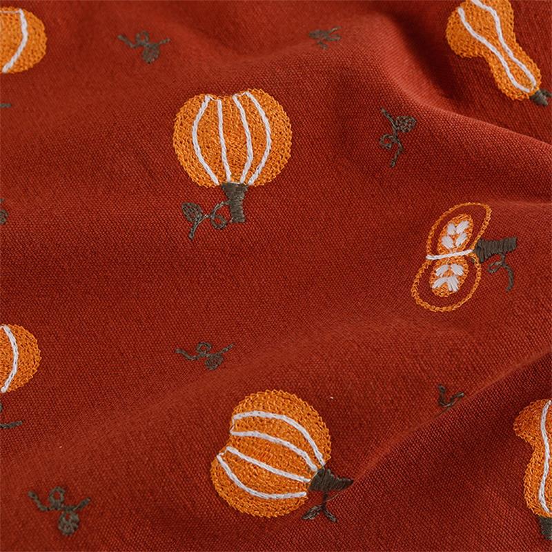 Linum Home Textiles - Cotton Linen Pumpkin Embroidered Fabric Handmade