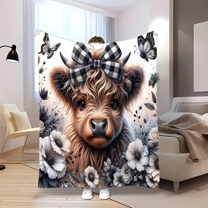 Highland Home Textiles - Highland Cow Plaid Blanket - Cute