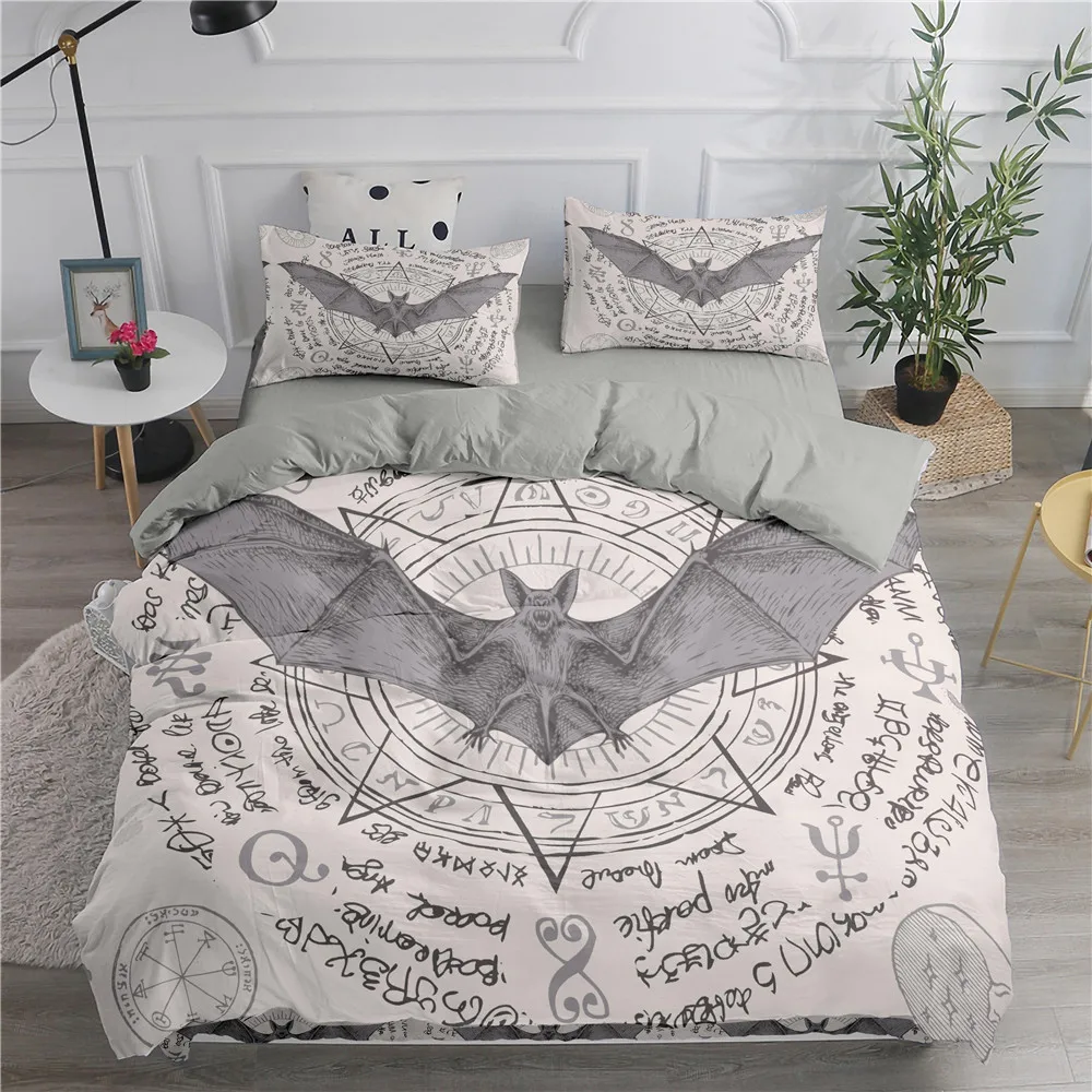 Linen Duvet Cover - Halloween Flying Vampire Bedding Set Bats