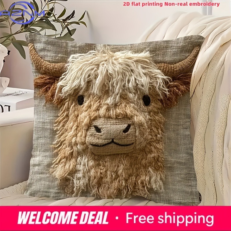 Highland Home Textiles - Cute Highland Cow Design 2D Flat-Printed