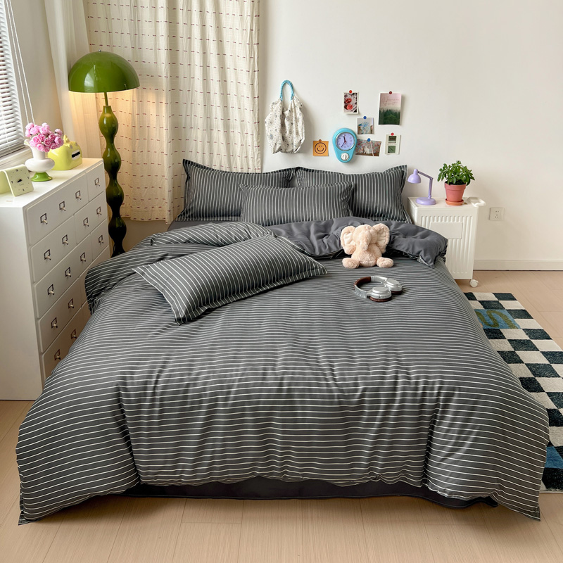 4PCS Grey Striped Bedding Set  - огляд і ціна Linen Duvet Cover