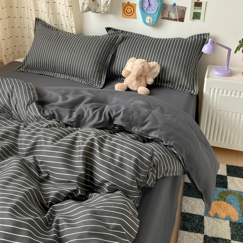 4PCS Grey Striped Bedding Set  - огляд і ціна Linen Duvet Cover