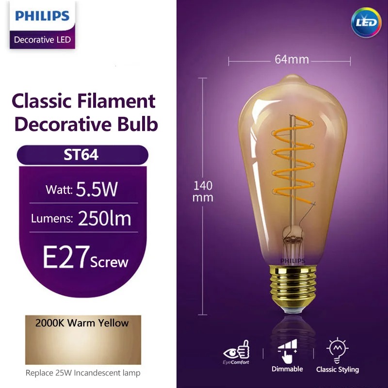 Philips LED ST64 Classic Filam - огляд і ціна Philips Bulb Led Classic