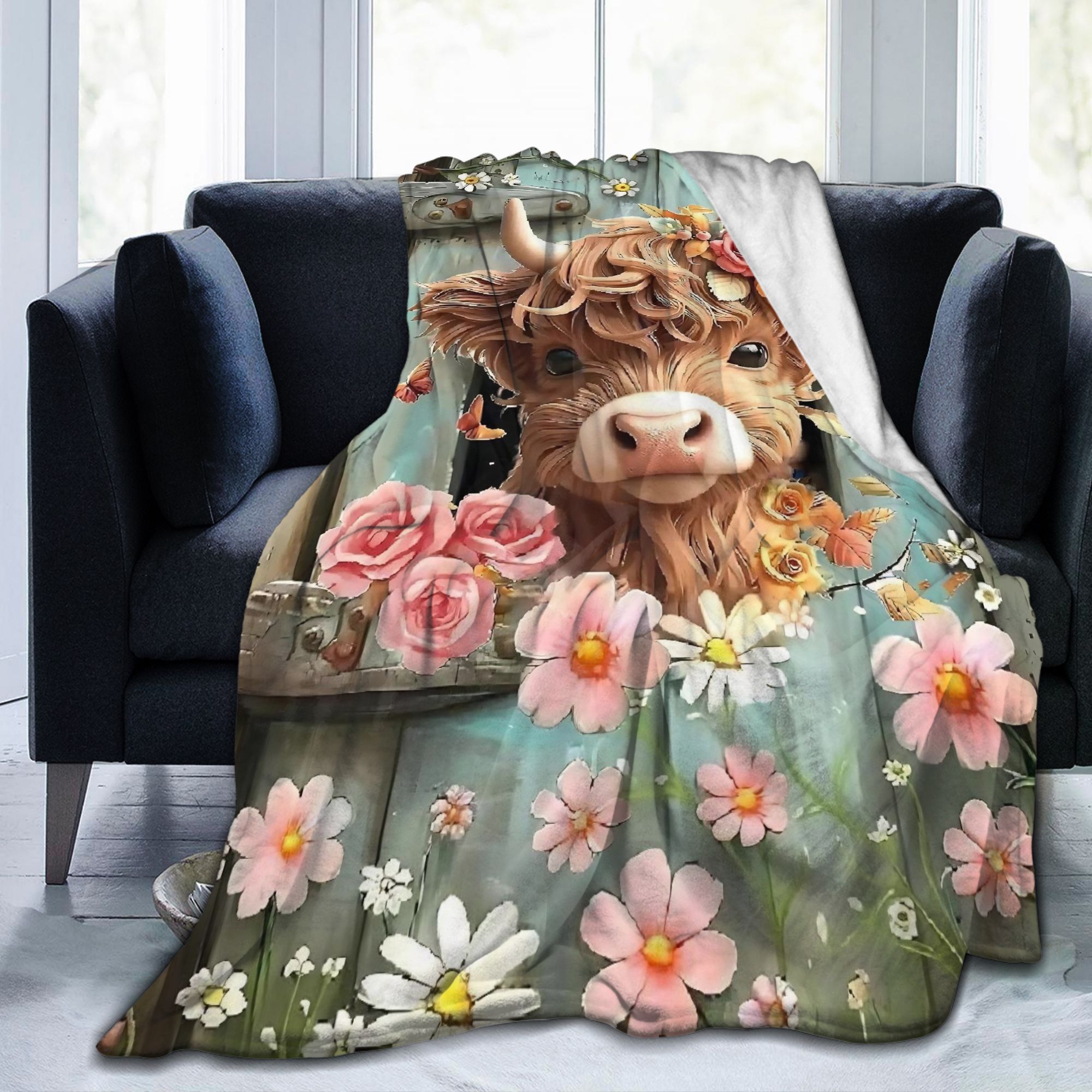 Highland Cow Boho Floral Blank - огляд і ціна Highland Home Textiles