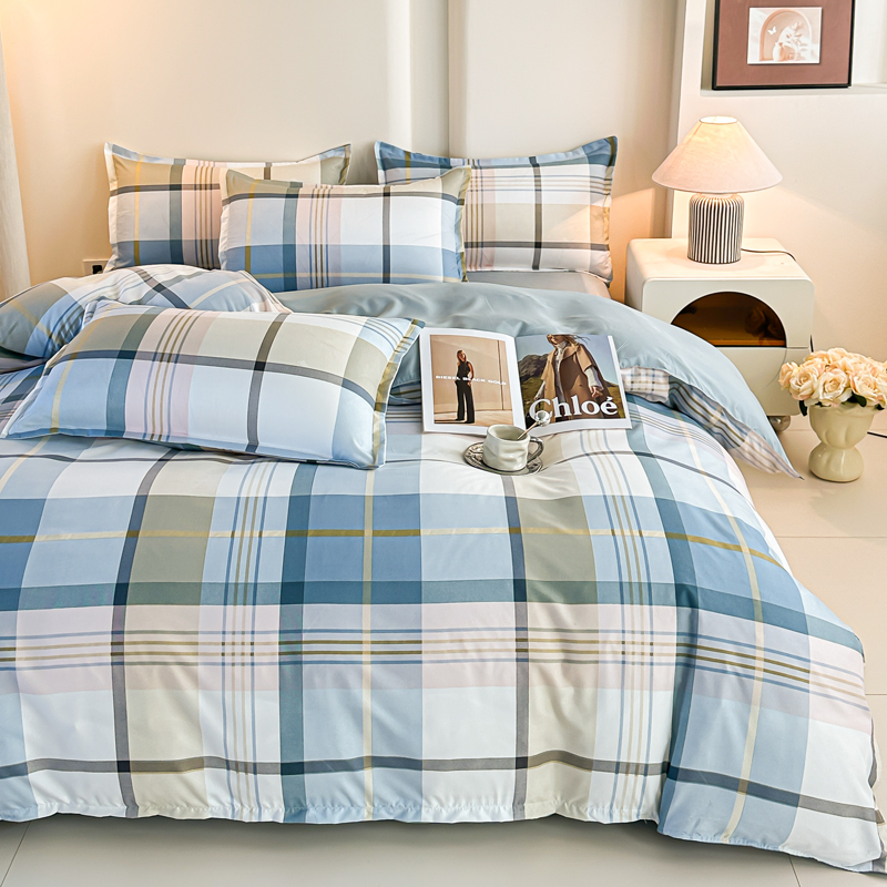 4PCS Blue Plaid Bedding Set Mo - огляд і ціна Linen Duvet Cover
